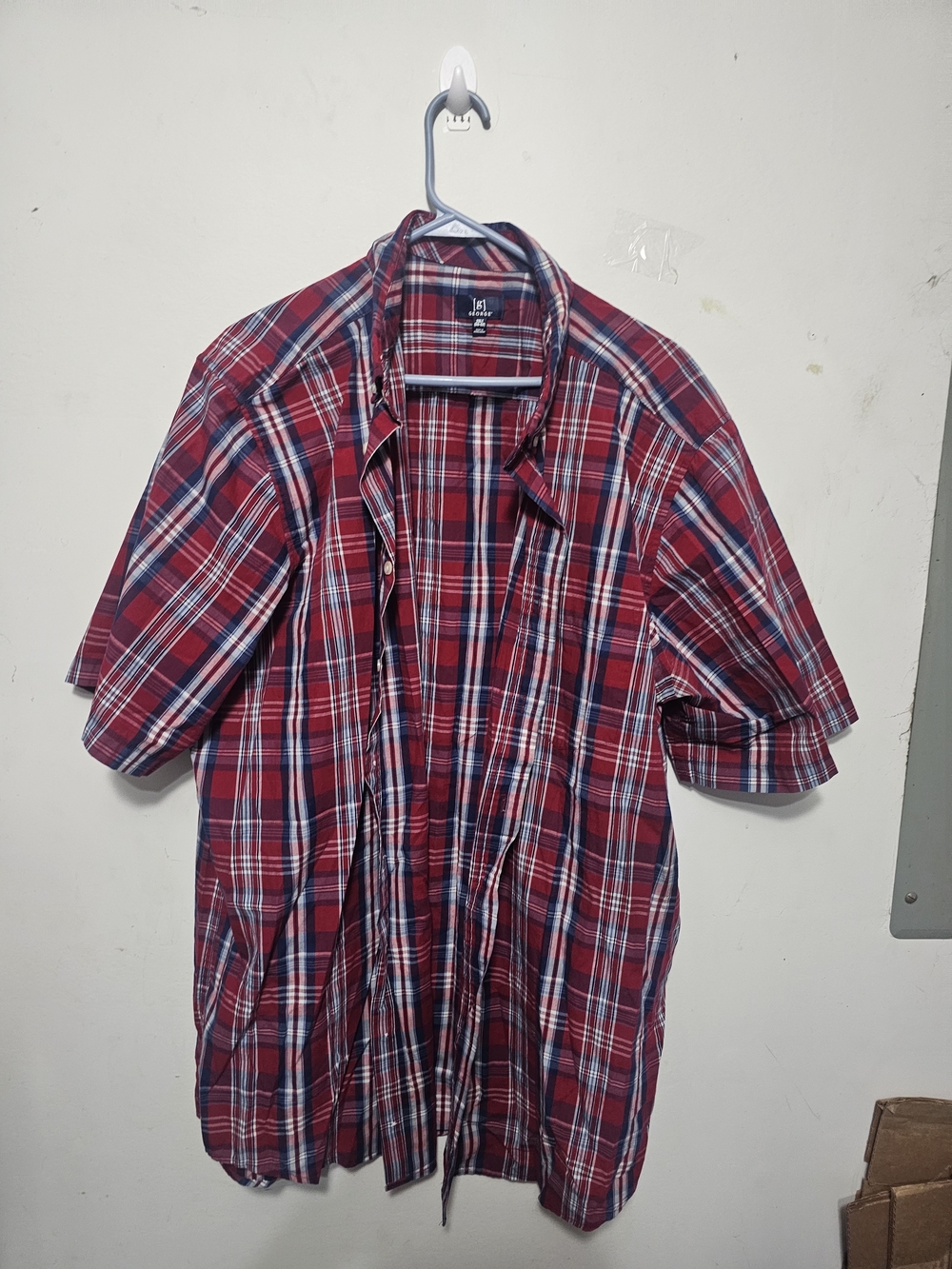 George Red, Blue & White Plaid Short-Sleeve Button-Up Shirt